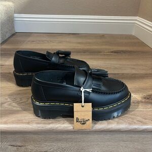 Dr. Martens Black Tassel Loafers with Yellow Stitching